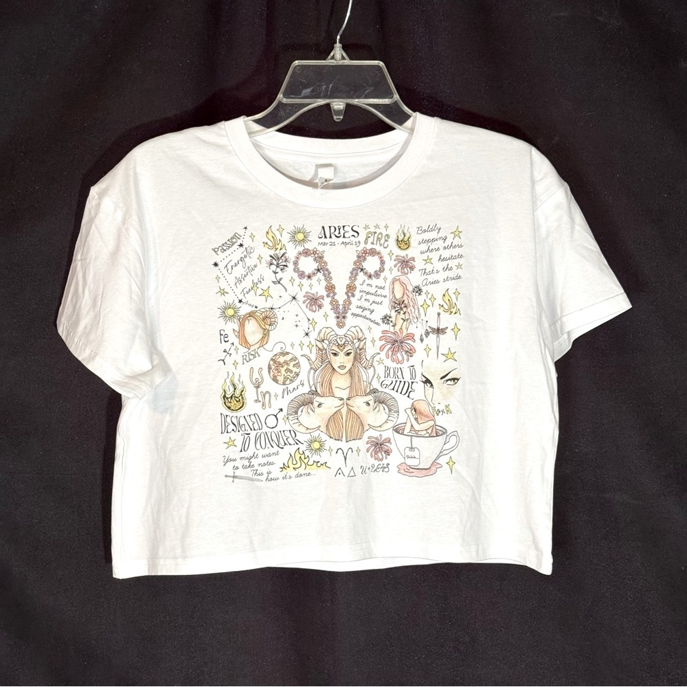 Ascolour White Aries Graphic Crop Top